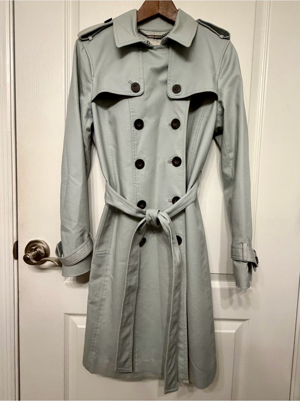 Hobbs London Saskia Double-Breasted Water Resistant Powder Blue Trench Coat-8